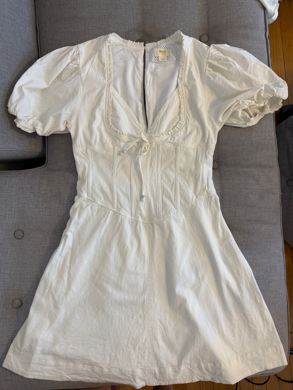 Anthropologie Maeve White Mini Dress with Puff Sleeves country style size L